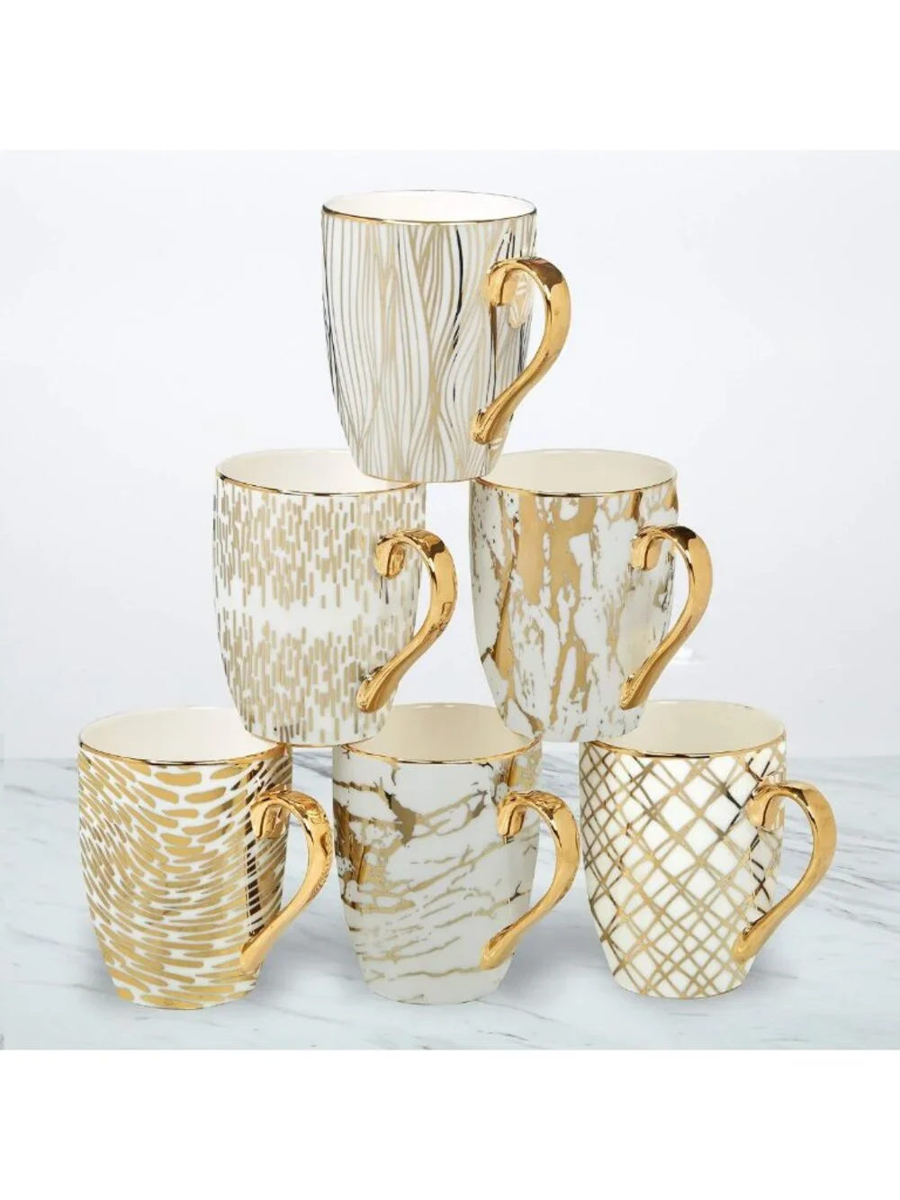 Elegant Gold-Plated Porcelain Coffee & Tea Mug Set - Luxury Drinkware for Dining